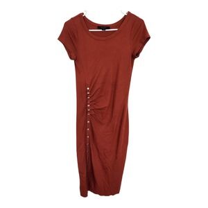 AllSaints Hattee Tee‎ Dress US 2 UK 6 Bodycon Rust Orange Midi Button